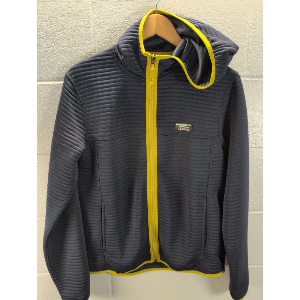 LLBean Hooded Jacket Men's Small Slightly Fitted Ribbed Full Zip Mock Neck Navy